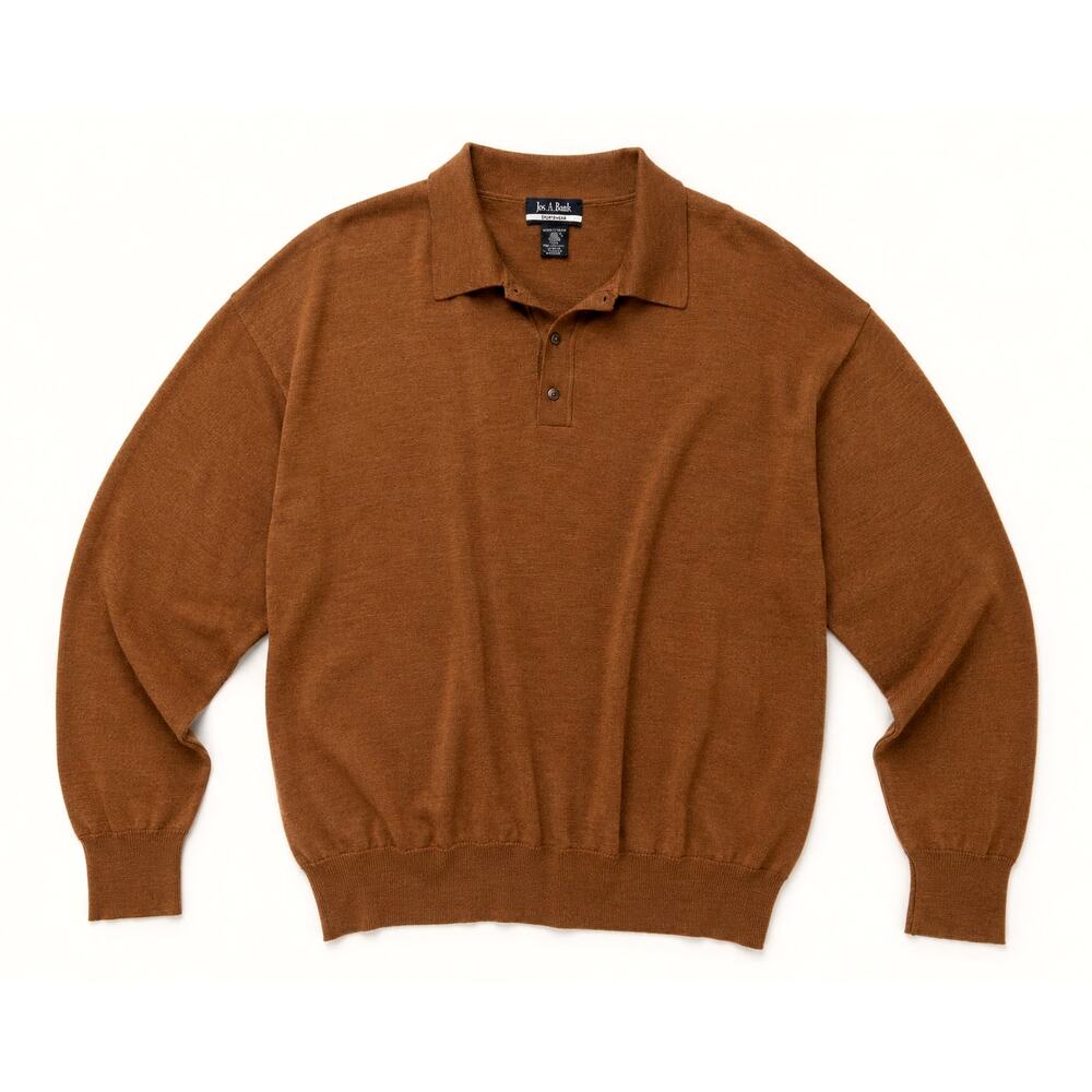 Vintage 90s Jos A Bank merino wool polo sweater XL Brown